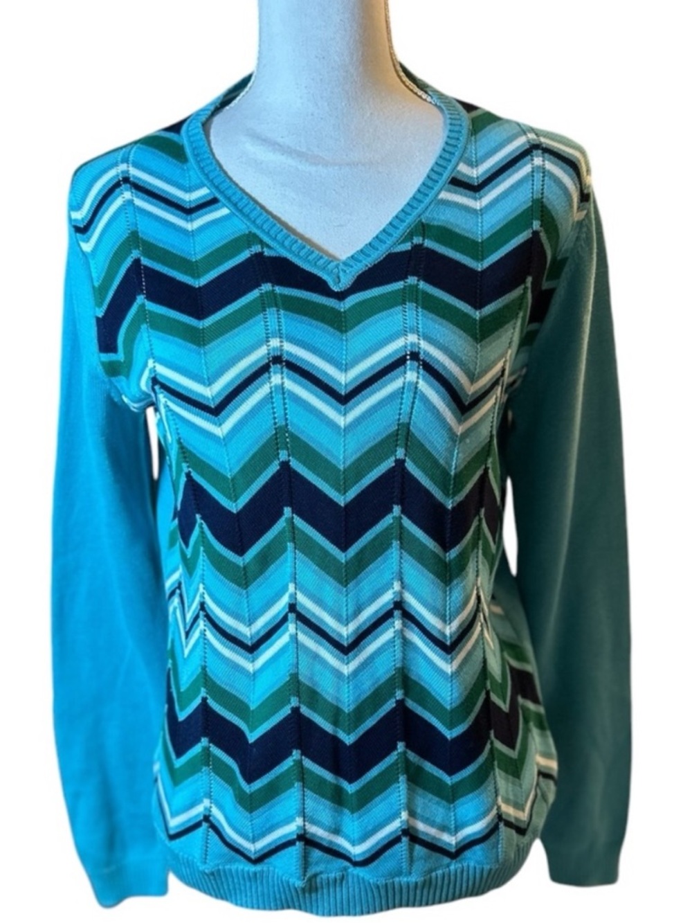LizGolf Blue Striped VNeck Sweater🆕